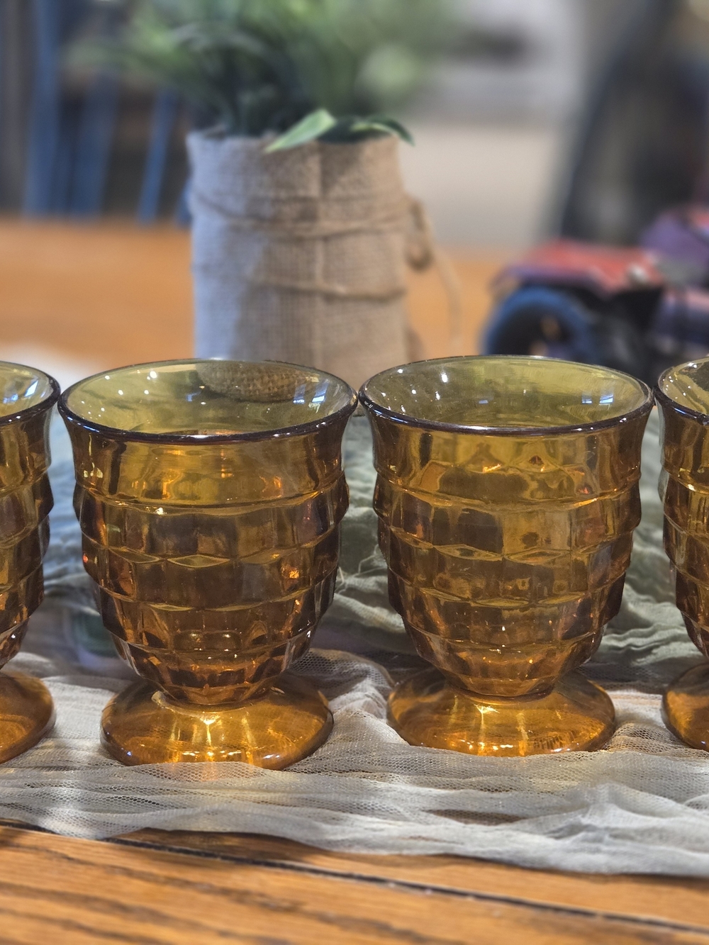 Indiana Glass Amber Textured Pedestal Goblets - Set of 4